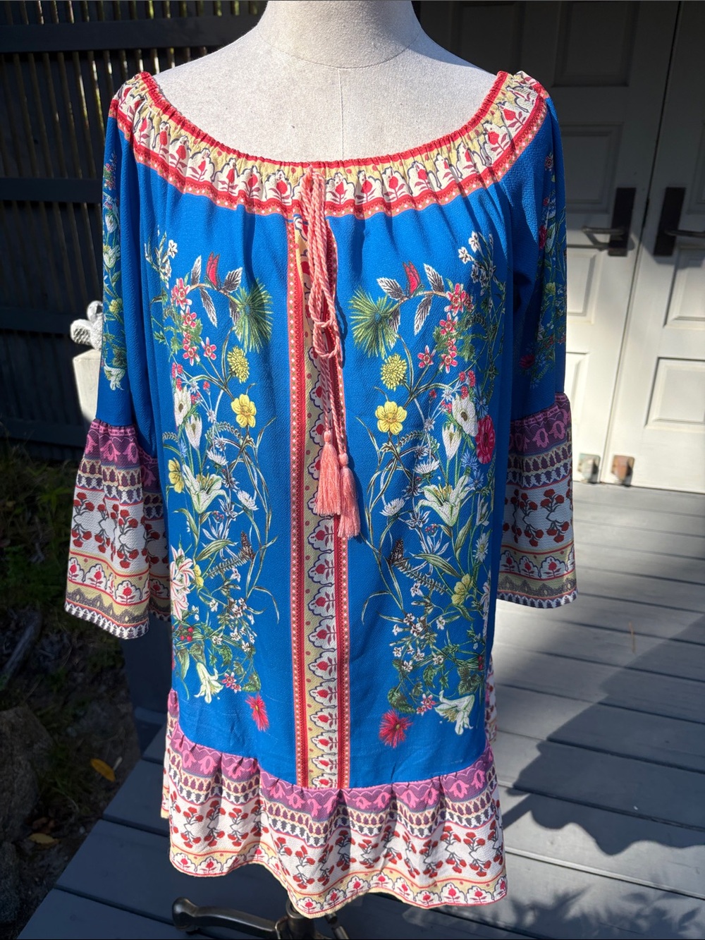 Umgee Boho Floral Off-Shoulder Tunic Top - Dress